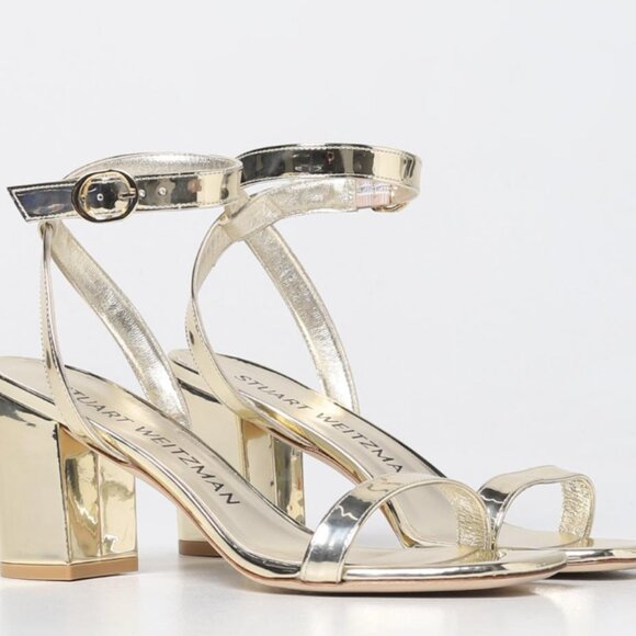 Stuart Weitzman Nearly Bare Platino Gold Sandals - Picture 1 of 7